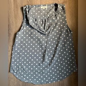 New York & Company Gray Polka Dot Blouse